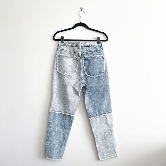 Refuge Denim Womens Mom Jeans Patchwork Two Tone Light Blue Wash Size 7 - Picture 3 of 10